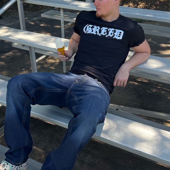 NEW JUICY COUTURE MEN SEVEN 7 SINS GREED SILVER FOIL T SHIRT DEADLY HEAVEN GOD L - Picture 12 of 16